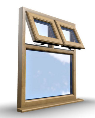 1095mm (W) x 1045mm (H) Wooden Stormproof Window - 2 Top Opening Windows -Toughened Safety Glass