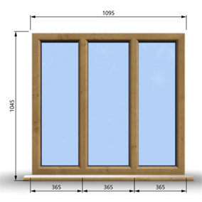 1095mm (W) x 1045mm (H) Wooden Stormproof Window - 3 Pane Non-Opening Windows - Toughened Safety Glass