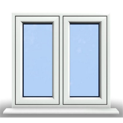 1095mm (W) x 1095mm (H) PVCu Flush Casement Window - 2 Vertical Panes Non Opening Windows - White Internal & External