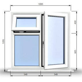 1095mm (W) x 1095mm (H) PVCu StormProof  - 1 Opening Window (RIGHT) - Top Opening Window (LEFT) - Toughened Safety Glass - White
