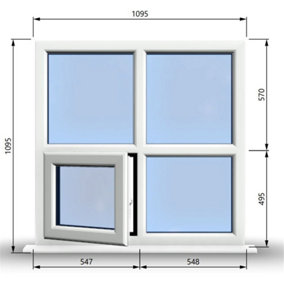 1095mm (W) x 1095mm (H) PVCu StormProof Casement Window - 1 Bottom Opening (Left) -  White Internal & External
