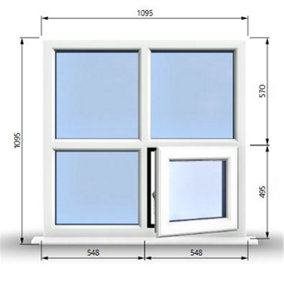 1095mm (W) x 1095mm (H) PVCu StormProof Casement Window - 1 Bottom Opening (Right)  - White Internal & External