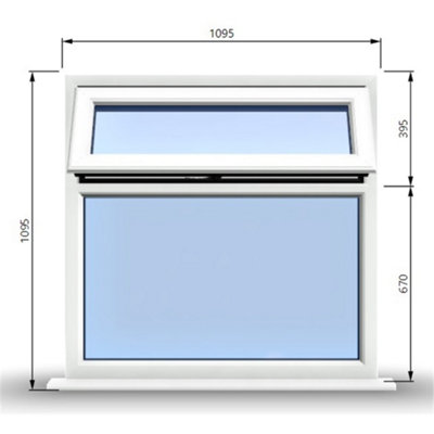 1095mm (W) x 1095mm (H) PVCu StormProof Casement Window - 1 Top Opening Window - 70mm Cill - Chrome Handles -  White