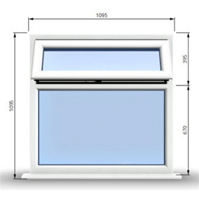 1095mm (W) x 1095mm (H) PVCu StormProof Casement Window - 1 Top Opening Window - 70mm Cill - Chrome Handles -  White