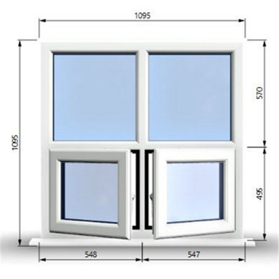 1095mm (W) x 1095mm (H) PVCu StormProof Casement Window - 2 Bottom Opening Windows - Toughened Safety Glass - White