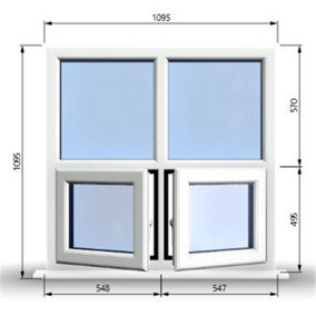 1095mm (W) x 1095mm (H) PVCu StormProof Casement Window - 2 Bottom Opening Windows - Toughened Safety Glass - White