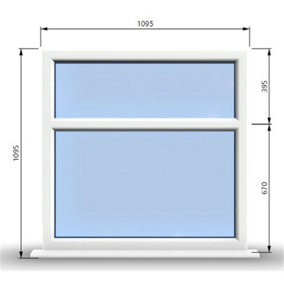 1095mm (W) x 1095mm (H) PVCu StormProof Casement Window - 2 Horizontal Panes Non Opening Windows -  White Internal & External