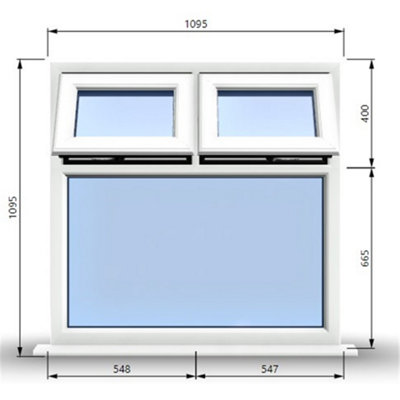 1095mm (W) x 1095mm (H) PVCu StormProof Casement Window - 2 Top Opening Windows -  Toughened Safety Glass - White