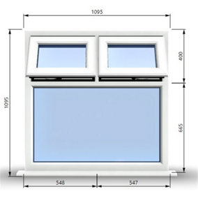 1095mm (W) x 1095mm (H) PVCu StormProof Casement Window - 2 Top Opening Windows -  Toughened Safety Glass - White