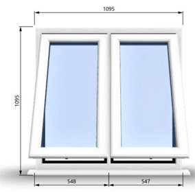 1095mm (W) x 1095mm (H) PVCu StormProof Casement Window - 2 Vertical Bottom Opening Windows -  White Internal & External