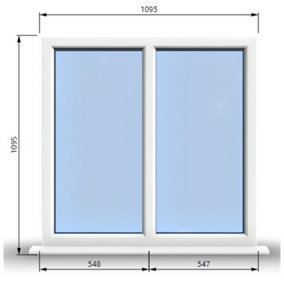 1095mm (W) x 1095mm (H) PVCu StormProof Casement Window - 2 Vertical Panes Non Opening Windows -  White Internal & External