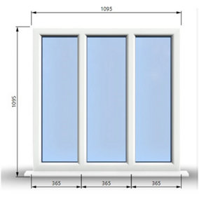 1095mm (W) x 1095mm (H) PVCu StormProof Casement Window - 3 Panes Non Opening Window -  White Internal & External