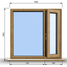 1095mm (W) x 1095mm (H) Wooden Stormproof Window - 1/3 Right Opening Window - Toughened Safety Glass