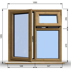 1095mm (W) x 1095mm (H) Wooden Stormproof Window - 1 Opening Window (LEFT) - Top Opening Window (RIGHT) - Toughened Safety Glass