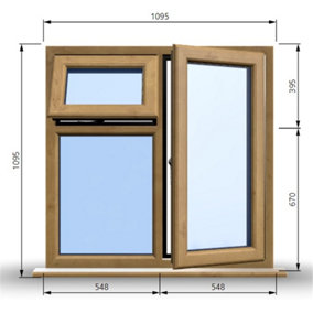 1095mm (W) x 1095mm (H) Wooden Stormproof Window - 1 Opening Window (RIGHT) - Top Opening Window (LEFT) - Toughened Safety Gla