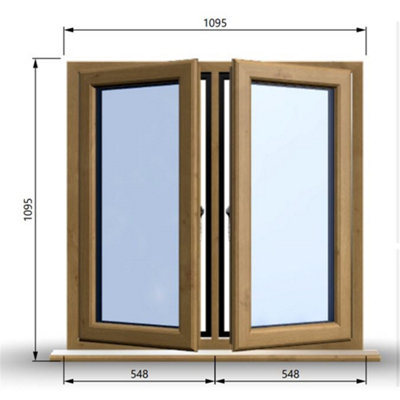 1095mm (W) x 1095mm (H) Wooden Stormproof Window - 2 Opening Windows (Left & Right) - Toughened Safety Glass