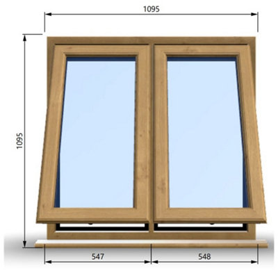 1095mm (W) x 1095mm (H) Wooden Stormproof Window - 2 Opening Windows (Opening from Bottom) - Toughened Safety Glass