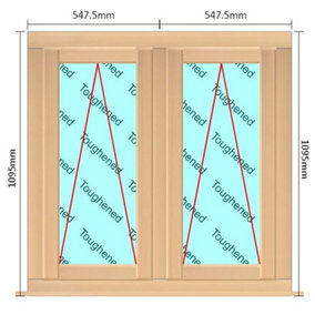 1095mm (W) x 1095mm (H) Wooden Stormproof Window - 2 Opening Windows (Opening from Bottom) - Toughened Safety Glass