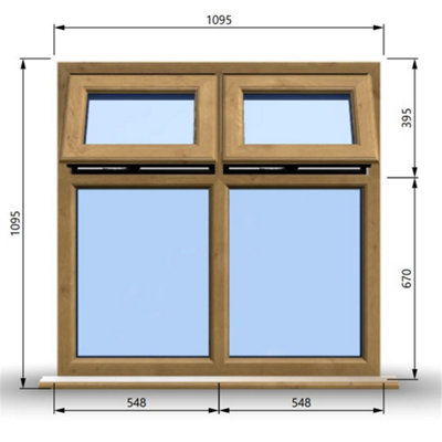 1095mm (W) x 1095mm (H) Wooden Stormproof Window - 2 Top Opening Windows -Toughened Safety Glass