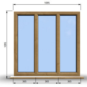 1095mm (W) x 1095mm (H) Wooden Stormproof Window - 3 Pane Non-Opening Windows - Toughened Safety Glass