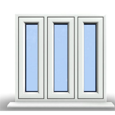 1095mm (W) x 1145mm (H) PVCu Flush Casement Window - 3 Panes Non Opening Window - White Internal & External