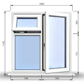 1095mm (W) x 1145mm (H) PVCu StormProof  - 1 Opening Window (RIGHT) - Top Opening Window (LEFT) - Toughened Safety Glass - White