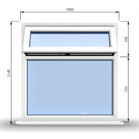 1095mm (W) x 1145mm (H) PVCu StormProof Casement Window - 1 Top Opening Window - 70mm Cill - Chrome Handles -  White
