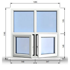 1095mm (W) x 1145mm (H) PVCu StormProof Casement Window - 2 Bottom Opening Windows - Toughened Safety Glass - White