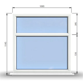 1095mm (W) x 1145mm (H) PVCu StormProof Casement Window - 2 Horizontal Panes Non Opening Windows -  White Internal & External