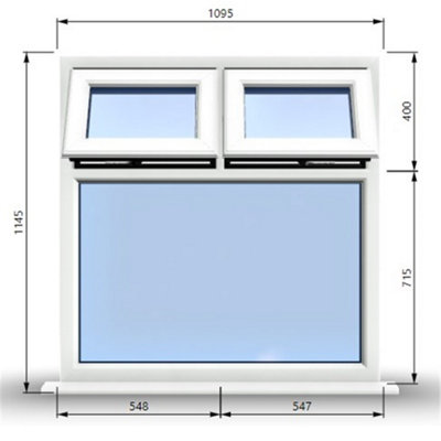 1095mm (W) x 1145mm (H) PVCu StormProof Casement Window - 2 Top Opening Windows -  Toughened Safety Glass - White