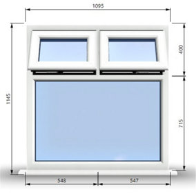 1095mm (W) x 1145mm (H) PVCu StormProof Casement Window - 2 Top Opening Windows -  Toughened Safety Glass - White
