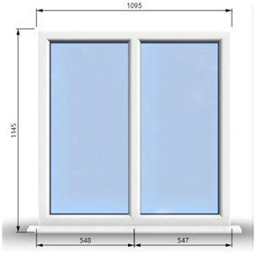 1095mm (W) x 1145mm (H) PVCu StormProof Casement Window - 2 Vertical Panes Non Opening Windows -  White Internal & External