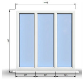 1095mm (W) x 1145mm (H) PVCu StormProof Casement Window - 3 Panes Non Opening Window -  White Internal & External