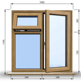 1095mm (W) x 1145mm (H) Wooden Stormproof Window - 1 Opening Window (RIGHT) - Top Opening Window (LEFT) - Toughened Safety Gla
