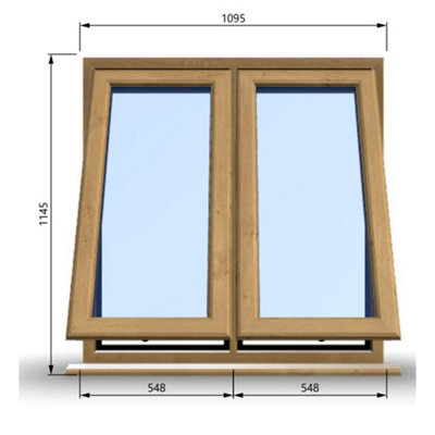 1095mm (W) x 1145mm (H) Wooden Stormproof Window - 2 Opening Windows (Opening from Bottom) - Toughened Safety Glass