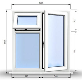 1095mm (W) x 1195mm (H) PVCu StormProof  - 1 Opening Window (RIGHT) - Top Opening Window (LEFT) - Toughened Safety Glass - White