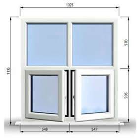 1095mm (W) x 1195mm (H) PVCu StormProof Casement Window - 2 Bottom Opening Windows - Toughened Safety Glass - White
