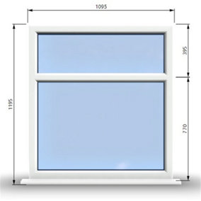 1095mm (W) x 1195mm (H) PVCu StormProof Casement Window - 2 Horizontal Panes Non Opening Windows -  White Internal & External