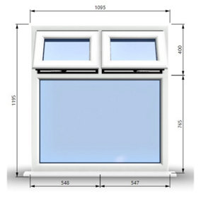 1095mm (W) x 1195mm (H) PVCu StormProof Casement Window - 2 Top Opening Windows -  Toughened Safety Glass - White
