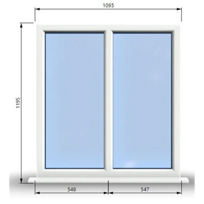 1095mm (W) x 1195mm (H) PVCu StormProof Casement Window - 2 Vertical Panes Non Opening Windows -  White Internal & External