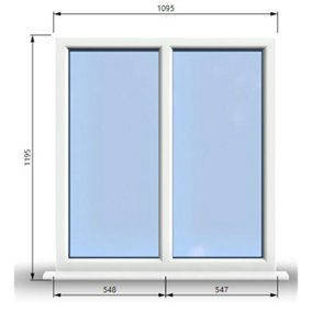 1095mm (W) x 1195mm (H) PVCu StormProof Casement Window - 2 Vertical Panes Non Opening Windows -  White Internal & External