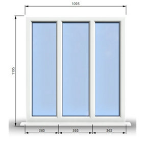 1095mm (W) x 1195mm (H) PVCu StormProof Casement Window - 3 Panes Non Opening Window -  White Internal & External