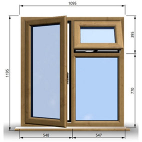 1095mm (W) x 1195mm (H) Wooden Stormproof Window - 1 Opening Window (LEFT) - Top Opening Window (RIGHT) - Toughened Safety Glass