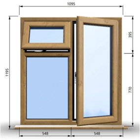 1095mm (W) x 1195mm (H) Wooden Stormproof Window - 1 Opening Window (RIGHT) - Top Opening Window (LEFT) - Toughened Safety Gla