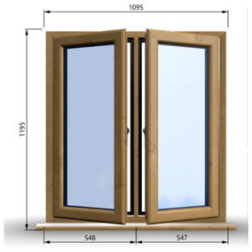 1095mm (W) x 1195mm (H) Wooden Stormproof Window - 2 Opening Windows (Left & Right) - Toughened Safety Glass