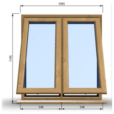 1095mm (W) x 1195mm (H) Wooden Stormproof Window - 2 Opening Windows (Opening from Bottom) - Toughened Safety Glass