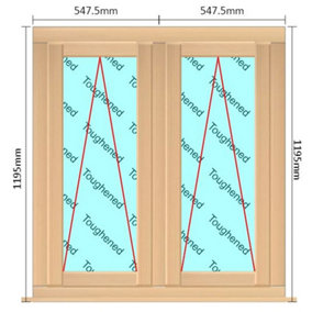 1095mm (W) x 1195mm (H) Wooden Stormproof Window - 2 Opening Windows (Opening from Bottom) - Toughened Safety Glass