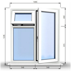 1095mm (W) x 1245mm (H) PVCu StormProof  - 1 Opening Window (RIGHT) - Top Opening Window (LEFT) - Toughened Safety Glass - White
