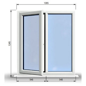 1095mm (W) x 1245mm (H) PVCu StormProof Casement Window - 1 LEFT Opening Window -  Toughened Safety Glass - White