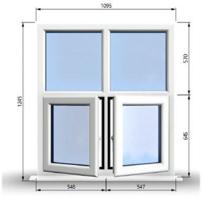 1095mm (W) x 1245mm (H) PVCu StormProof Casement Window - 2 Bottom Opening Windows - Toughened Safety Glass - White